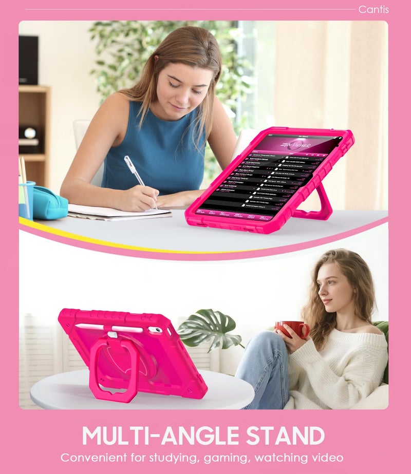 Cantis Case for iPad (A16) 11th/ 10th Generation 11/ 10.9 Inch 2025/ 2022, Shockproof Case for iPad 11 with Screen Protector/ Rotating Stand/ Adjustable Shoulder Strap/ Pen Holder, Hot Pink - Image 4