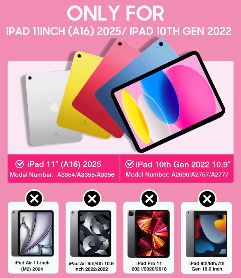 Cantis Case for iPad (A16) 11th/ 10th Generation 11/ 10.9 Inch 2025/ 2022, Shockproof Case for iPad 11 with Screen Protector/ Rotating Stand/ Adjustable Shoulder Strap/ Pen Holder, Hot Pink - Image 2