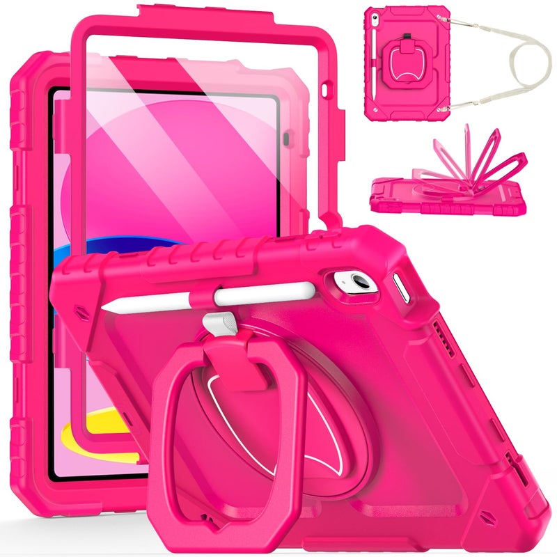 Cantis Case for iPad (A16) 11th/ 10th Generation 11/ 10.9 Inch 2025/ 2022, Shockproof Case for iPad 11 with Screen Protector/ Rotating Stand/ Adjustable Shoulder Strap/ Pen Holder, Hot Pink - Image 1