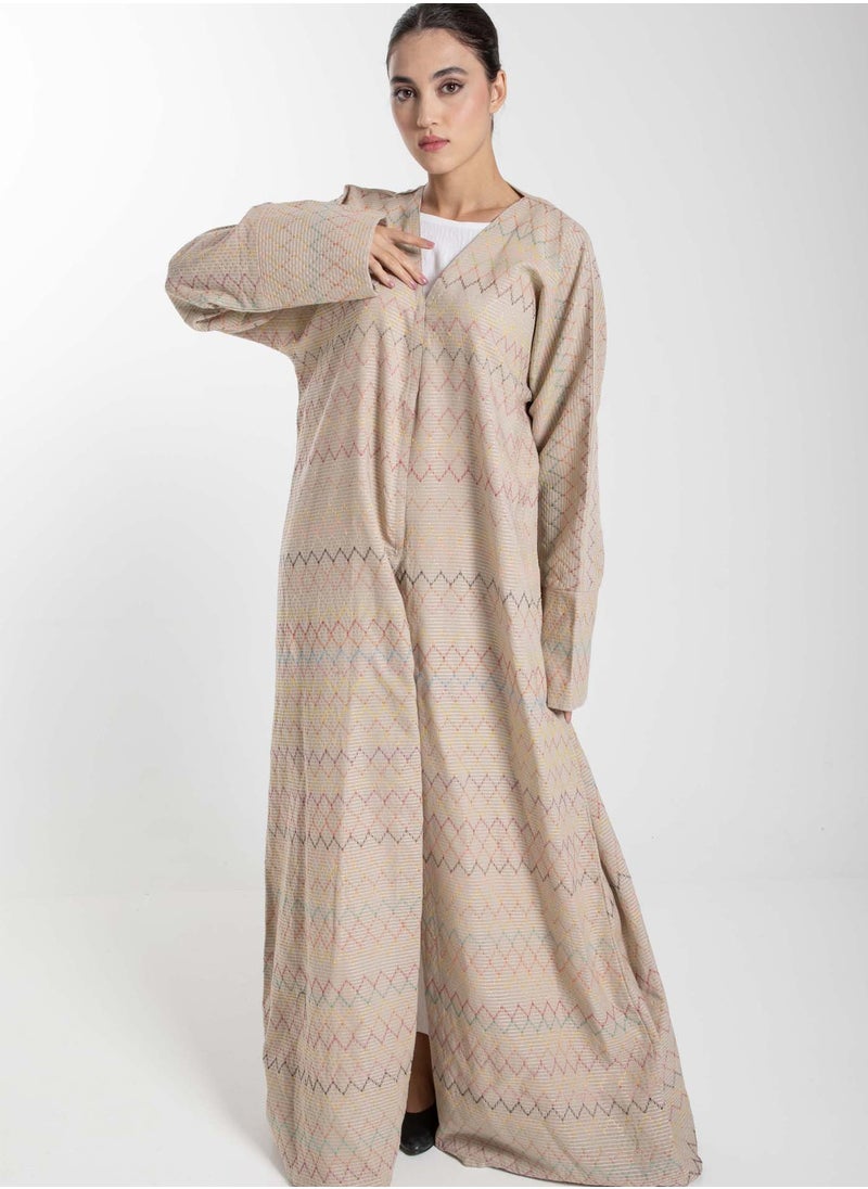 Front Open  Multicolor Thread Linen Beige Abaya - pzsku/Z779610513A5965370C4AZ/45/_/1725572097/ff4a1c75-bd5e-44ec-a892-2cc14abcd639