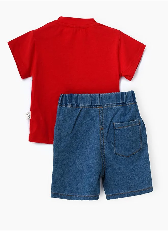 babyqlo Red Tractor Printed Tee & Shorts Set