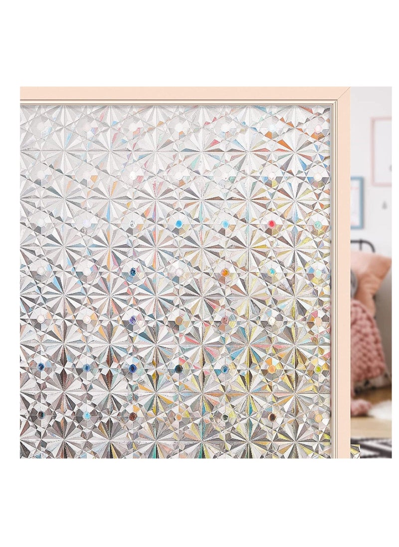 17.7x39.5in Window Privacy Film Antique Frosted Stained Glass Window Clings, 3D Decorative Prism Stickers Non-Adhesive Static Bathroom Door Coverings UV Sun Blocking Iridescent Decals - Image 1