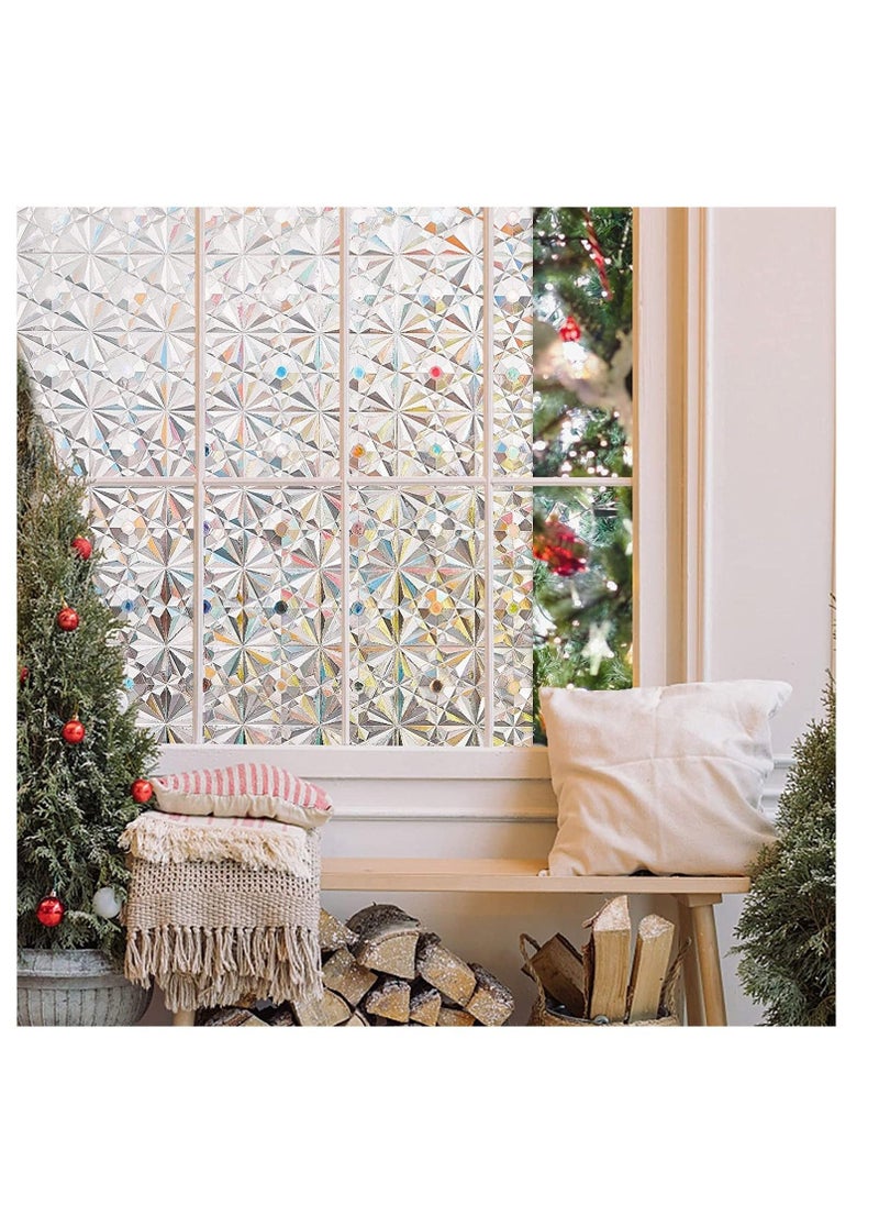 17.7x39.5in Window Privacy Film Antique Frosted Stained Glass Window Clings, 3D Decorative Prism Stickers Non-Adhesive Static Bathroom Door Coverings UV Sun Blocking Iridescent Decals - Image 2