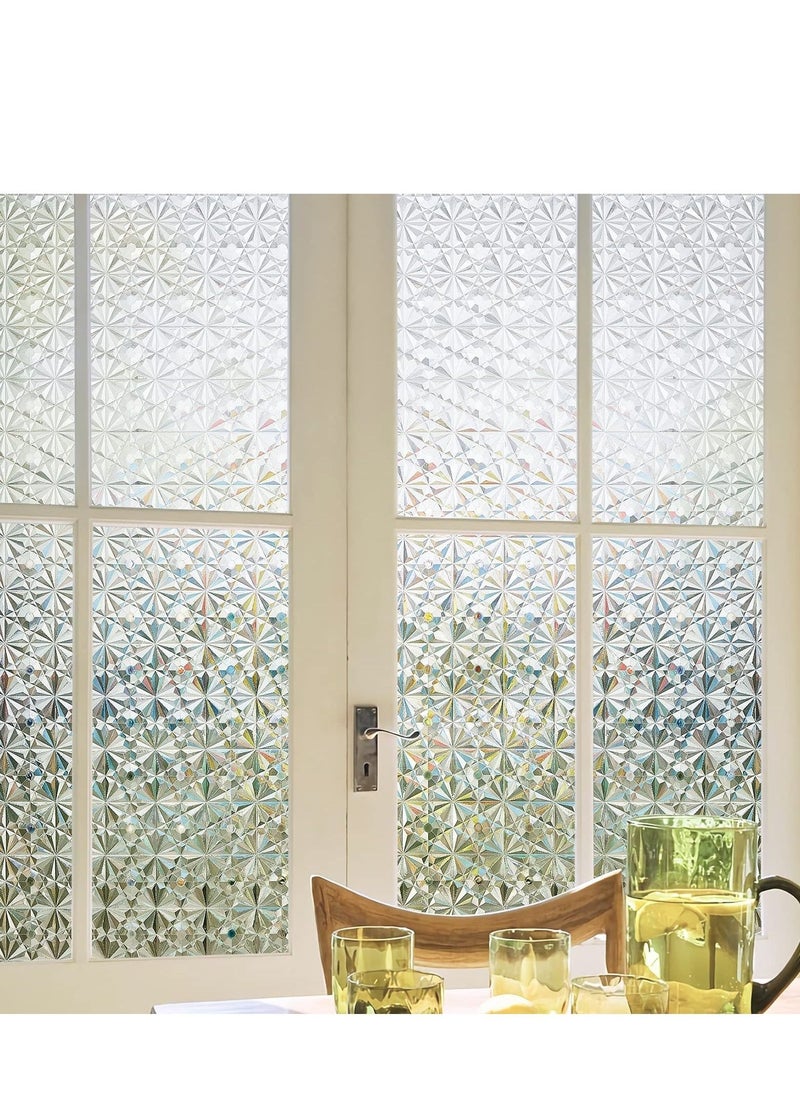 17.7x39.5in Window Privacy Film Antique Frosted Stained Glass Window Clings, 3D Decorative Prism Stickers Non-Adhesive Static Bathroom Door Coverings UV Sun Blocking Iridescent Decals - Image 3