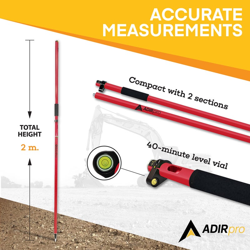 AdirPro Aluminum GPS Rover Rod â€“ 2m 2-Piece Design GPS Pole for Land Surveying & Engineering â€“ RTK GPS/GNSS Accessory â€“ Includes Level Vial & Carrying Case (Red) - Image 3