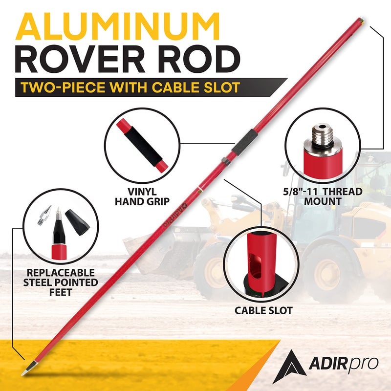 AdirPro Aluminum GPS Rover Rod â€“ 2m 2-Piece Design GPS Pole for Land Surveying & Engineering â€“ RTK GPS/GNSS Accessory â€“ Includes Level Vial & Carrying Case (Red) - Image 2