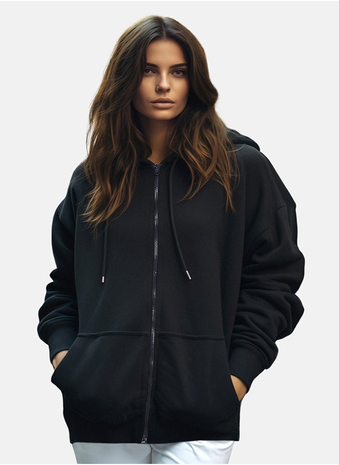 Black Hooded Oversize/Wide Fit Zippered Hooded Thick Fleece Sweatshirt TWOAW21SW0840 - pzsku/Z77963429E68A428971F7Z/45/_/1730941501/549852bd-c576-4d3e-bc50-47508fbb70e4