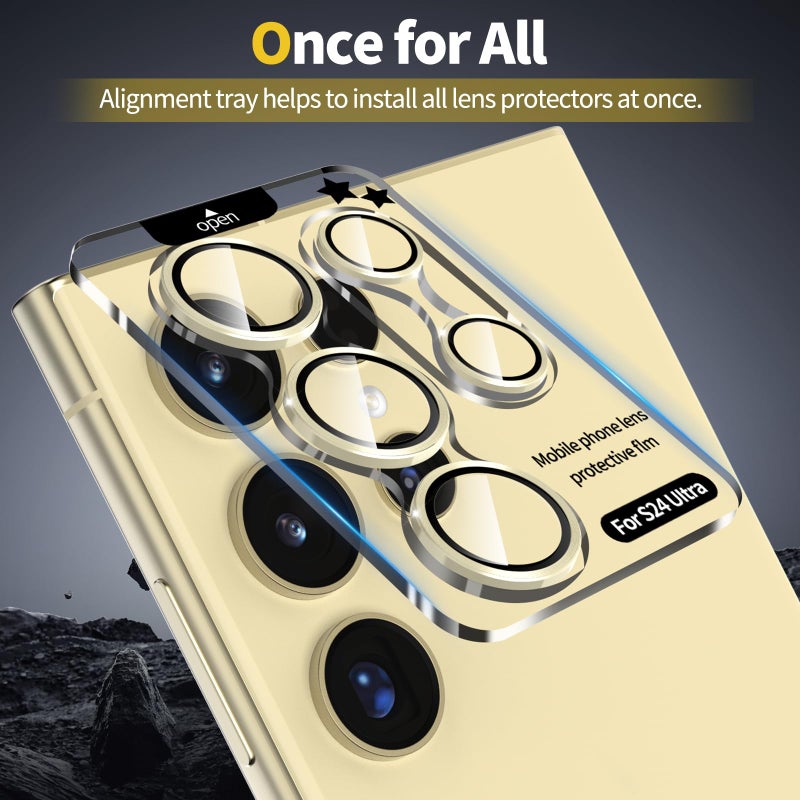 YWXTW Camera Lens Protector for Samsung Galaxy S24 Ultra Accessories, [3x Impact Resistance] Individual Metal Ring Tempered Glass Camera Screen Protector, Case Friendly, 1 Set (Titanium Yellow) - Image 5
