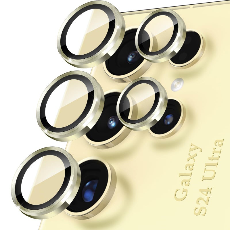 YWXTW Camera Lens Protector for Samsung Galaxy S24 Ultra Accessories, [3x Impact Resistance] Individual Metal Ring Tempered Glass Camera Screen Protector, Case Friendly, 1 Set (Titanium Yellow) - Image 1
