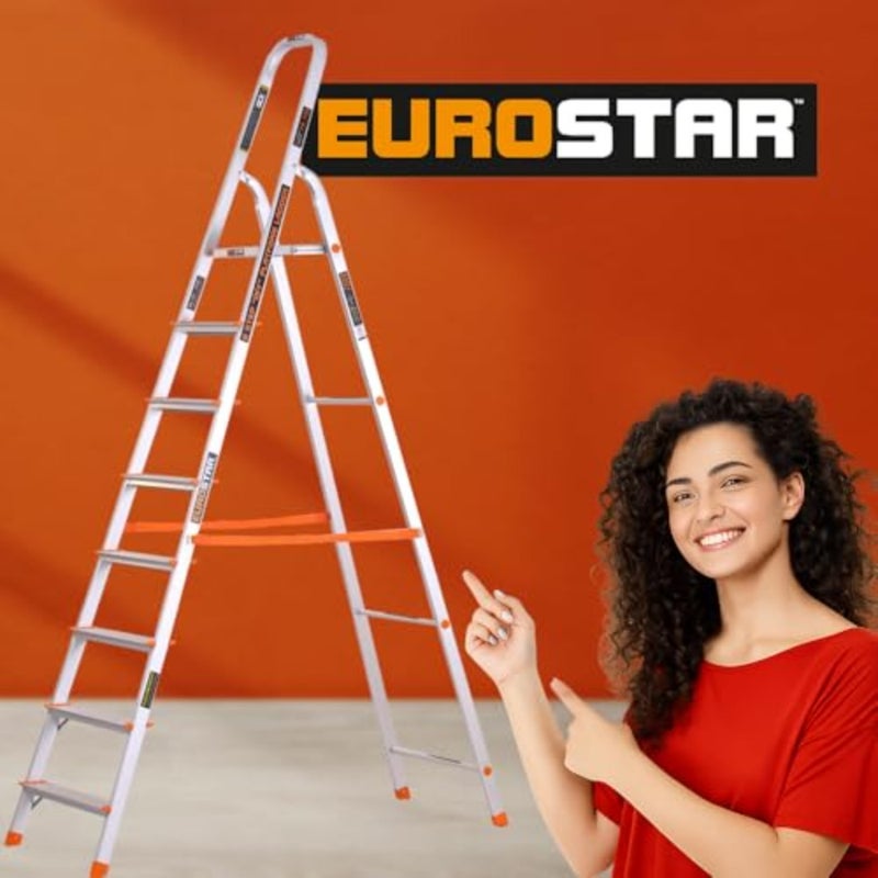108 Aluminum 7-Step + Platform Ladder for indoor/outdoor use, aluminum silver, lightweight and stable - Image 3