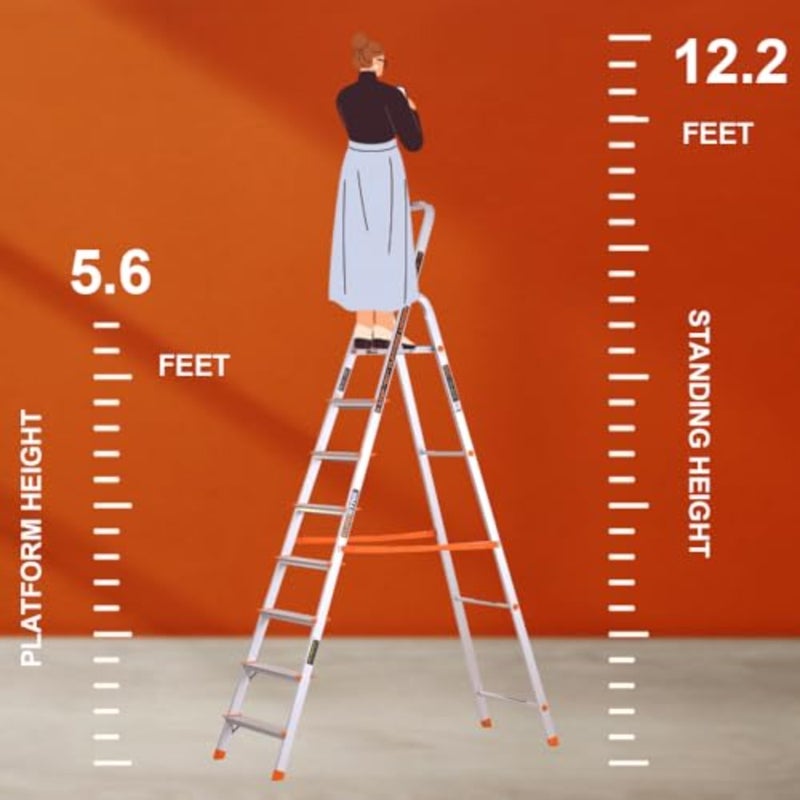 108 Aluminum 7-Step + Platform Ladder for indoor/outdoor use, aluminum silver, lightweight and stable - Image 4