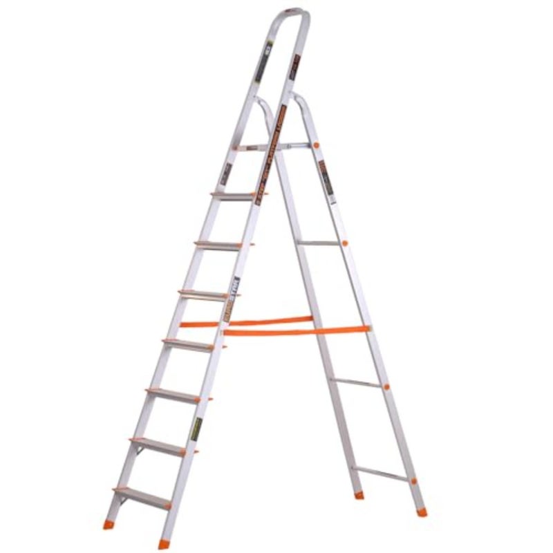108 Aluminum 7-Step + Platform Ladder for indoor/outdoor use, aluminum silver, lightweight and stable - Image 1