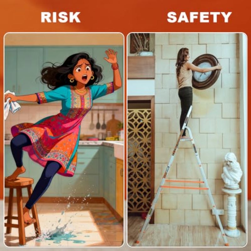 108 Aluminum 7-Step + Platform Ladder for indoor/outdoor use, aluminum silver, lightweight and stable - Image 5