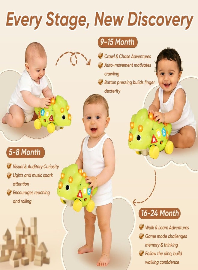 Seozio Dinosaur Baby Musical Toys for Toddlers, Dinosaur Tummy Time Toy with Musical for Baby 6-12 Month, Early Learning Educational Crawling Toys Gifts for Toddlers Ages 1-3. - Image 3