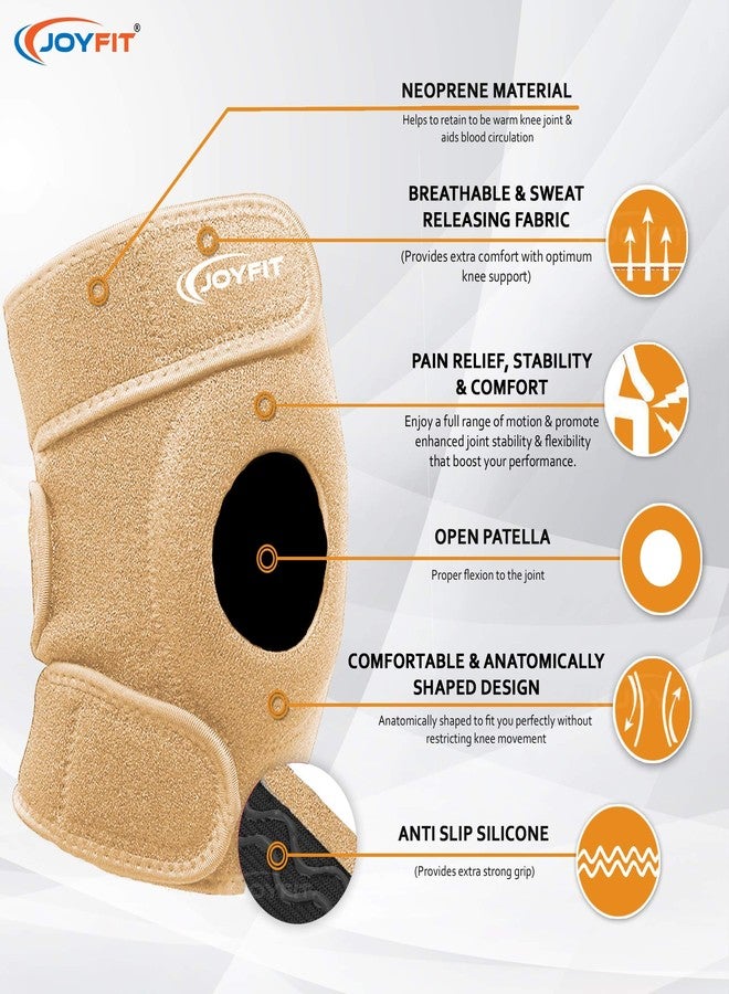 JoyFit Knee Cap for Men & Women | Pain Relief & Arthritis Support | Adjustable Neoprene Knee Brace with Anti-Slip Design for Gym, Sports, Running & Injury Recovery, Beige (1 Pc) - Image 2