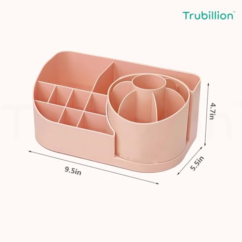 TRUBILLION Revolve 360 Degree Rotating Office Desk and Makeup Brush Organizer Stand – Multipurpose Organizer with 16 Compartments for Brushes, Pens, Stationary – Durable, No Installation Needed (Pink) - Image 5