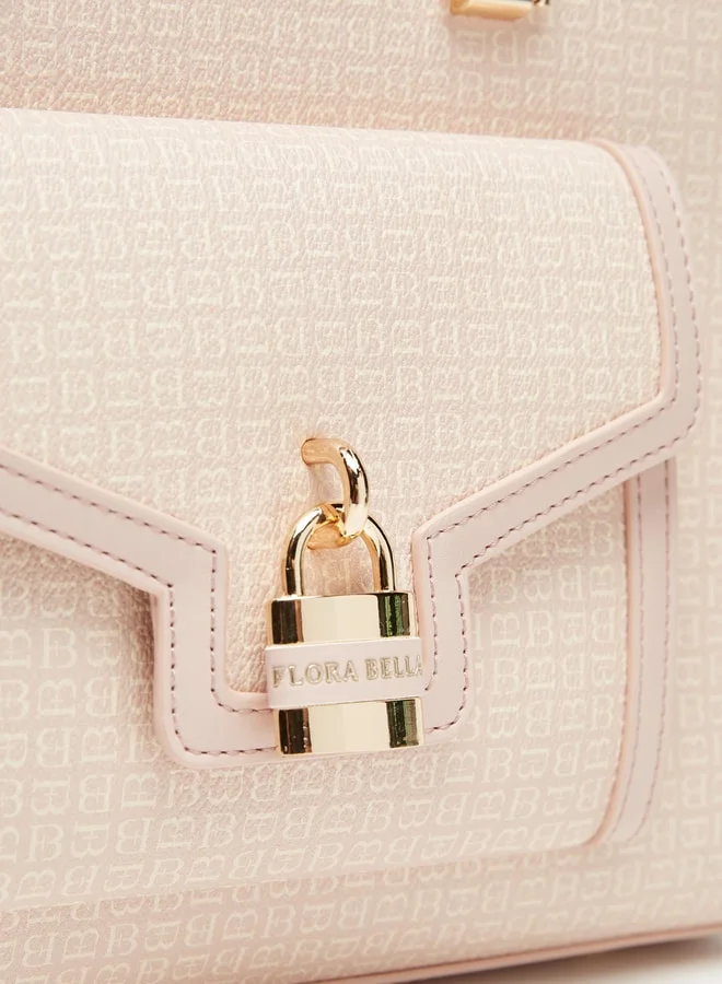 Flora Bella By Shoexpress Women Monogram Print Tote Bag With Top Handles And Zip Closure