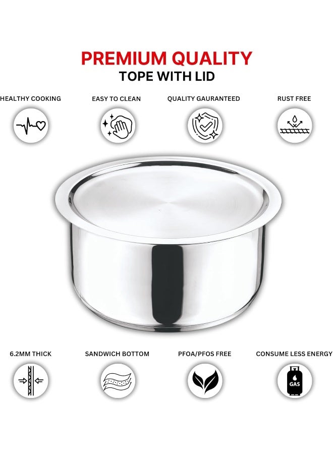 VINOD وعاء فينود من الفولاذ المقاوم للصدأ 304 مع غطاء - 16 سم، 1.6 لتر (صديق للحرارة الحثية) - Image 3