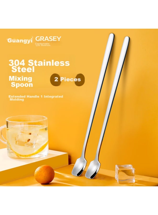 GRASEY Guangyi 304 Stainless Steel Coffee Spoon, Long Handle Ice Spoon, Small Soup Spoon, Honey Spoon, Seasoning Spoon, Dessert Mixing Spoon, 2-piece Set, Gy7726 - Image 1