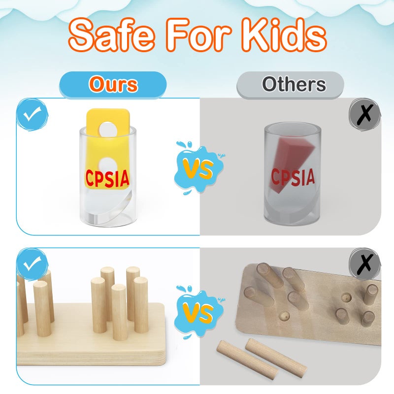PEBIRA Montessori Toys for 1 to 3-Year-Old Boys Girls Toddlers, Wooden Sorting & Stacking Toys for Toddlers and Kids Preschool, Educational Toys, Color Recognition Shape Sorter, Learning Puzzles Gift - Image 3