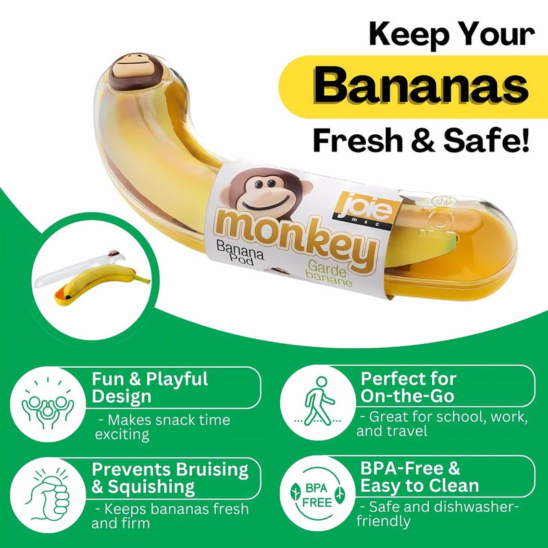 Joie Monkey Banana Pod Storage Container – Durable Banana Holder for Lunch Boxes & Travel, BPA-Free & Dishwasher Safe, Yellow - Image 5