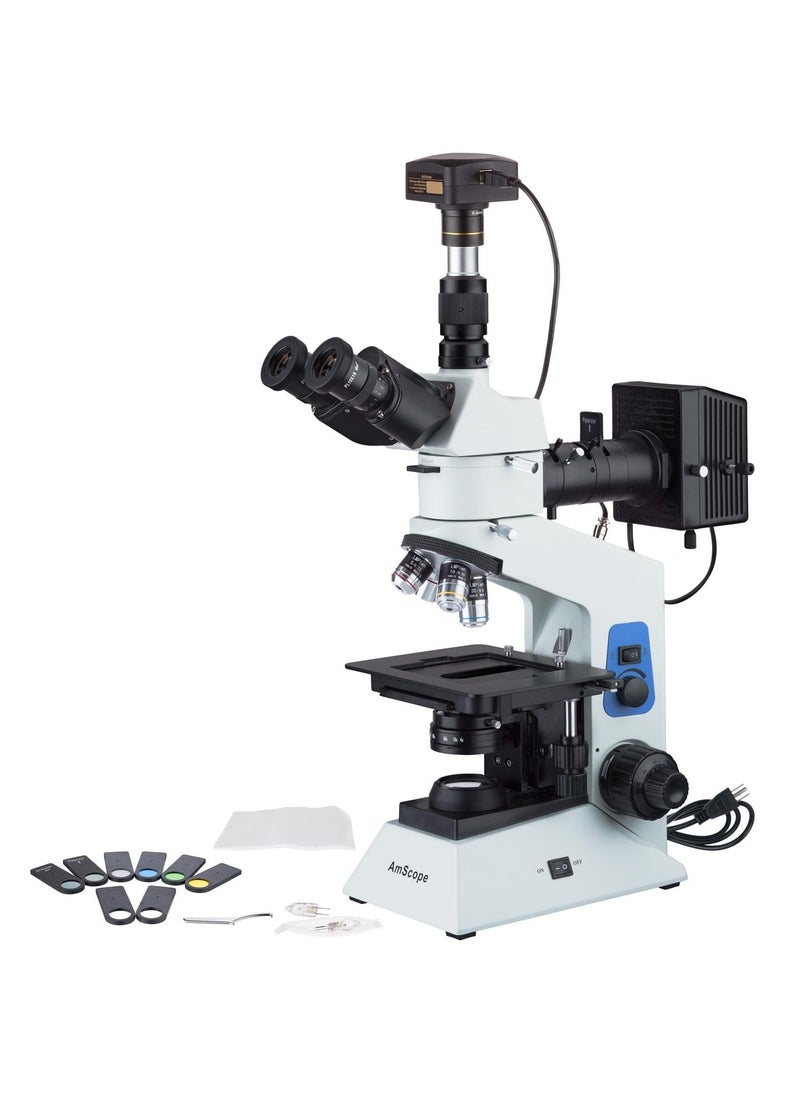 AmScope AmScope ME508 Series Compact Trinocular Metallurgical Upright Compound Microscope 40X800X Magnification DualIllumination Polarized Light with 18MP USB 30 CMount Camera  - Image 1