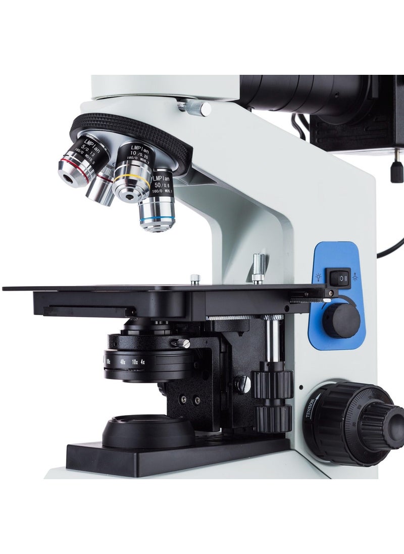 AmScope AmScope ME508 Series Compact Trinocular Metallurgical Upright Compound Microscope 40X800X Magnification DualIllumination Polarized Light with 18MP USB 30 CMount Camera  - Image 4