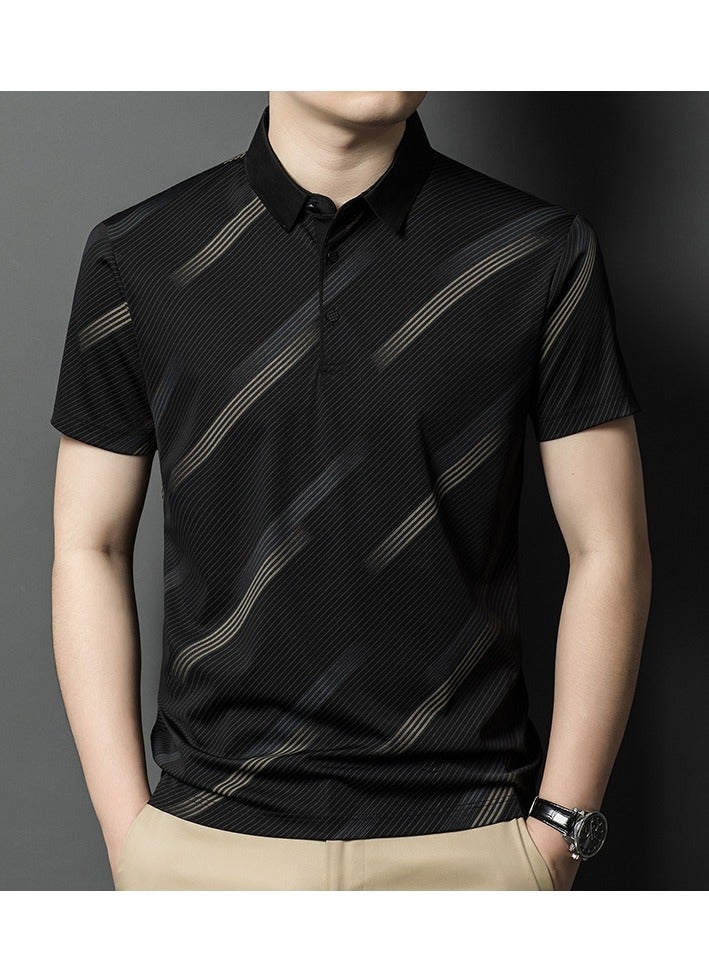 New Fashionable Casual Polo Shirt Made Of Mulberry Silk And Ice Silk Thin Design With A Lapel And Short Sleeved T-Shirt  - Image 1