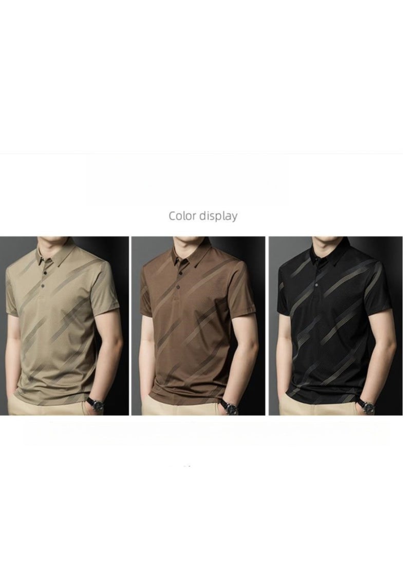 New Fashionable Casual Polo Shirt Made Of Mulberry Silk And Ice Silk Thin Design With A Lapel And Short Sleeved T-Shirt  - Image 3