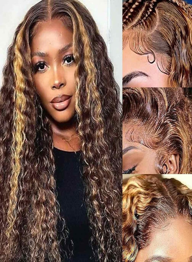 WPPIKK Highlight Lace Front Wig Human Hair 180 Density Brazilian Wet and Wavy Human Hair Wigs for Black Women Curly P4/27 Colored 13x4 Lace Frontal Wig (P4/27 Highlight Color, 22 Inch) - Image 1