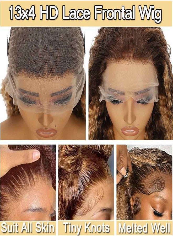 WPPIKK Highlight Lace Front Wig Human Hair 180 Density Brazilian Wet and Wavy Human Hair Wigs for Black Women Curly P4/27 Colored 13x4 Lace Frontal Wig (P4/27 Highlight Color, 22 Inch) - Image 4