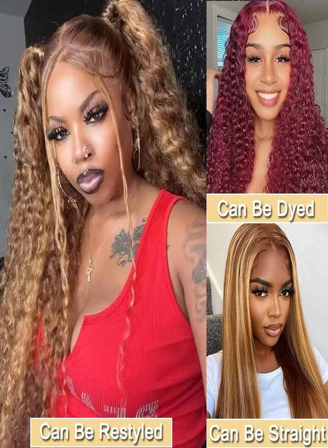 WPPIKK Highlight Lace Front Wig Human Hair 180 Density Brazilian Wet and Wavy Human Hair Wigs for Black Women Curly P4/27 Colored 13x4 Lace Frontal Wig (P4/27 Highlight Color, 22 Inch) - Image 3