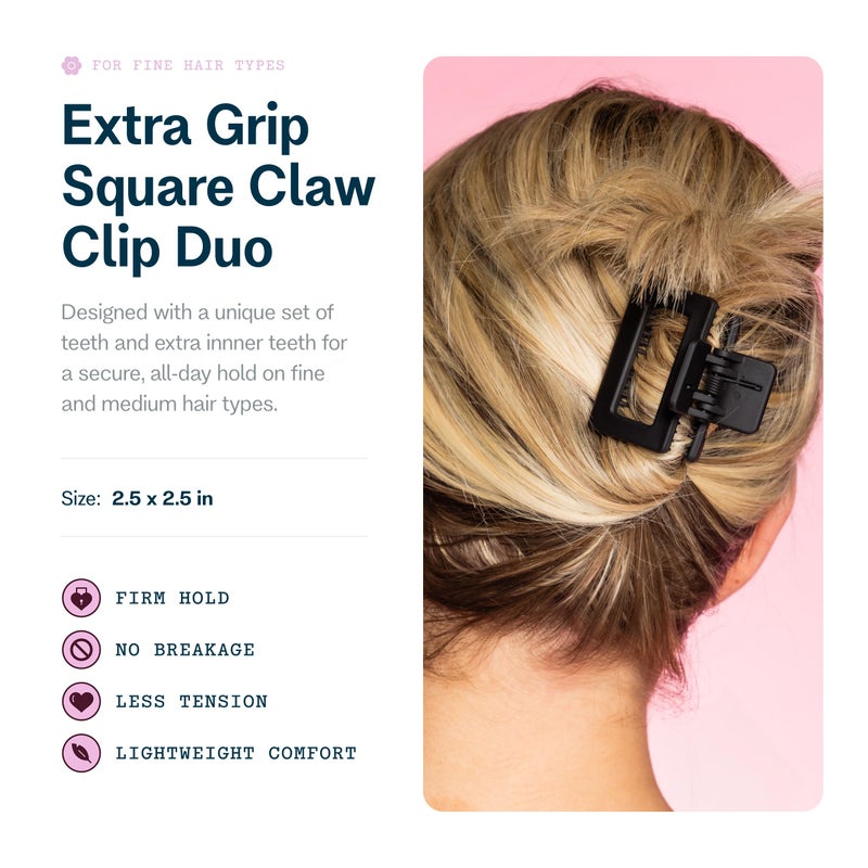 Gimme Beauty Fine Hair Extra Grip More Teeth Clip - Extra Teeth Design for Strong Hold - No-Slide Accessories for Thin, Fine Hair - Durable Square Claw Clips for Everyday Use - Black & Tan - Image 2