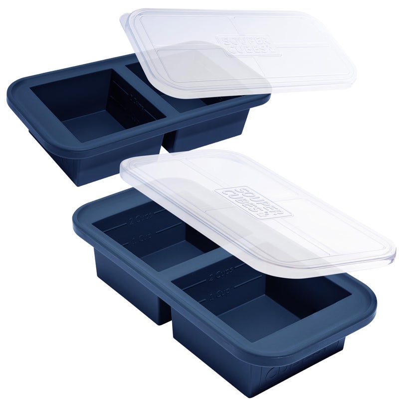 Souper Cubes 2 Cup Silicone Freezer Molds with Lids – Soup Cubes for Freezing Lasagna, Leftovers, Soups, Sauces, Casseroles, Meal Prep Meals and More – Blueberry 2-Pack - Image 1