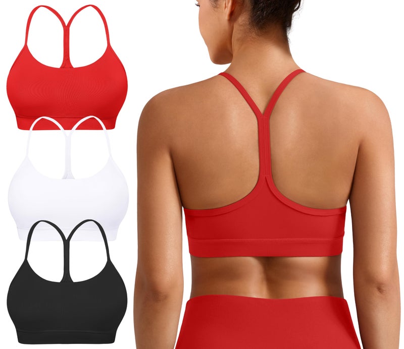 MIRITY Padded Y-Back Sports Bra for Women - Racerback Low ImpactYoga Workout Top with Spaghetti Strap Pack of 3 - Image 1