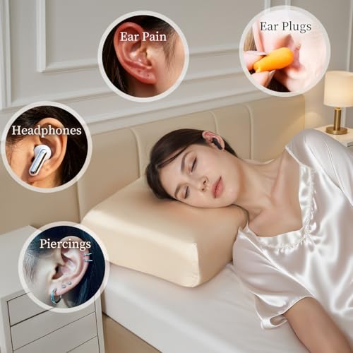 USlixury Piercing Pillow Ear Piercing Pillow with Foam Plug 18x12 Large Donut Plilow with 47x32 Off Center Ear Hole Adjustable Peircing Plilow for Side Sleeper CertiPURUS Memory FoamChampagne - Image 3