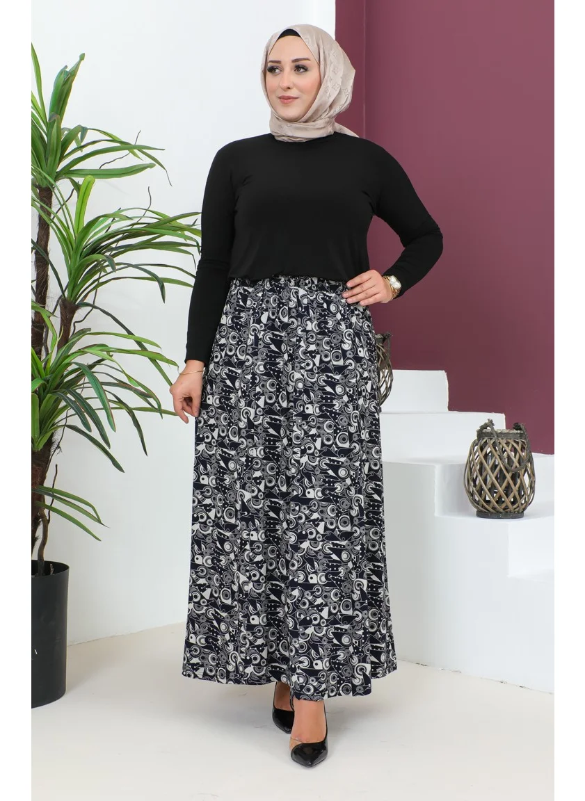سيفا ميرفي Plus Size Pieced Viscose Skirt 4360E-01 Navy Blue