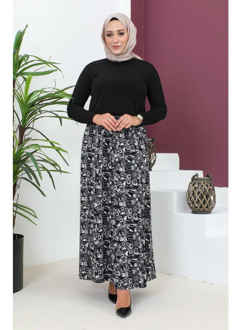 سيفا ميرفي Plus Size Pieced Viscose Skirt 4360E-01 Navy Blue