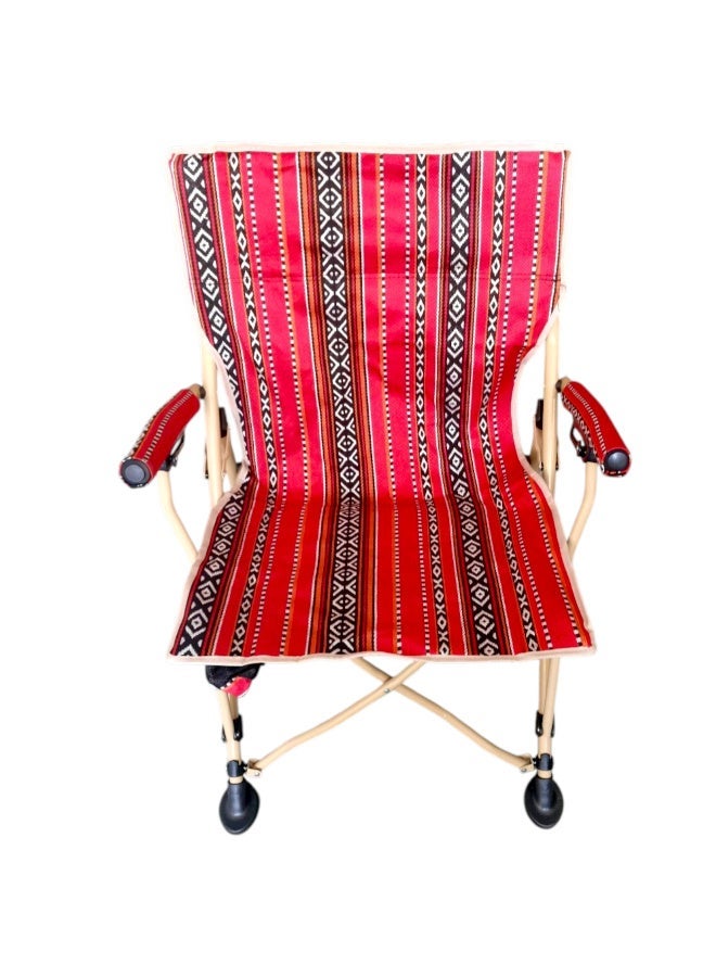 GO2CAMPS Premium Foldable Heritage Sadu Red Camping Chair with Cup Holder – Traditional Arab Design | Portable Lightweight Outdoor Seat with Armrests | Heavy-Duty Frame for Desert, Beach, BBQ, and Majlis | Supports Up to 150 Kg | Trip Chair,Camping,Gardening,Fishing,Travel,Picnic and Festivals [ SADU RED ] - Image 3