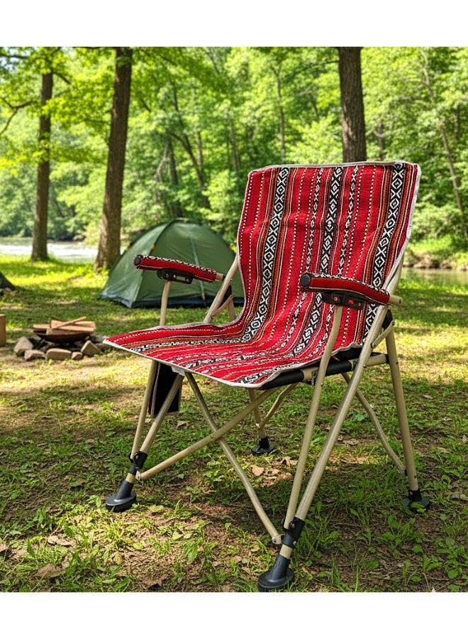 GO2CAMPS Premium Foldable Heritage Sadu Red Camping Chair with Cup Holder – Traditional Arab Design | Portable Lightweight Outdoor Seat with Armrests | Heavy-Duty Frame for Desert, Beach, BBQ, and Majlis | Supports Up to 150 Kg | Trip Chair,Camping,Gardening,Fishing,Travel,Picnic and Festivals [ SADU RED ] - Image 2