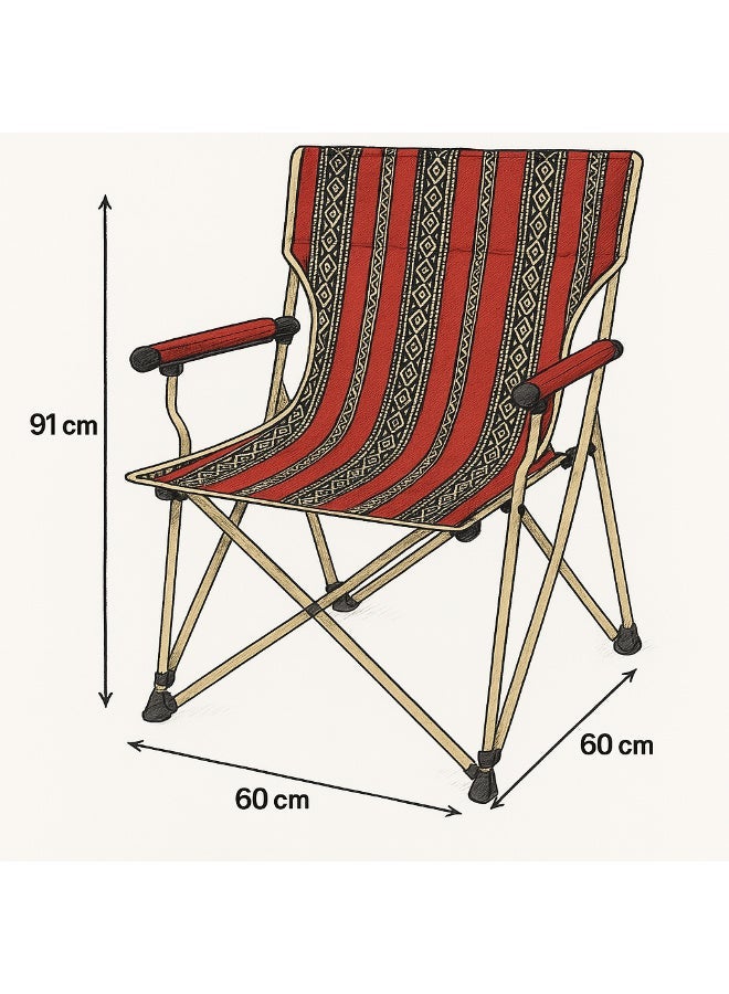 GO2CAMPS Premium Foldable Heritage Sadu Red Camping Chair with Cup Holder – Traditional Arab Design | Portable Lightweight Outdoor Seat with Armrests | Heavy-Duty Frame for Desert, Beach, BBQ, and Majlis | Supports Up to 150 Kg | Trip Chair,Camping,Gardening,Fishing,Travel,Picnic and Festivals [ SADU RED ] - Image 4