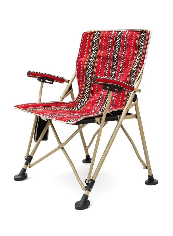 GO2CAMPS Premium Foldable Heritage Sadu Red Camping Chair with Cup Holder – Traditional Arab Design | Portable Lightweight Outdoor Seat with Armrests | Heavy-Duty Frame for Desert, Beach, BBQ, and Majlis | Supports Up to 150 Kg | Trip Chair,Camping,Gardening,Fishing,Travel,Picnic and Festivals [ SADU RED ] - Image 1