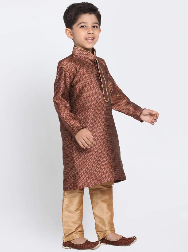 JBN Creation Boys' Maroon and Rose Gold Silk Blend Kurta and Pyjama Set_VASBK047MAnPRG_30 - Image 2