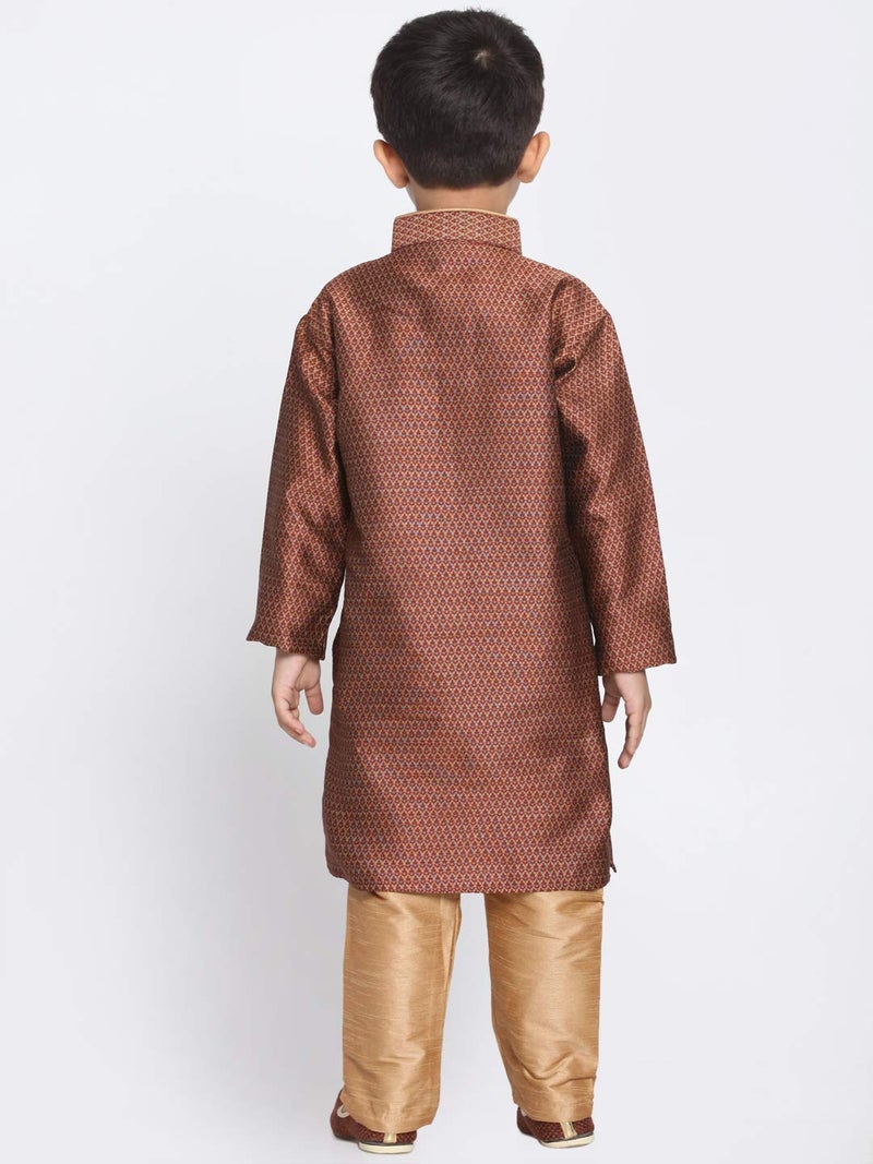JBN Creation Boys' Maroon and Rose Gold Silk Blend Kurta and Pyjama Set_VASBK047MAnPRG_30 - Image 4