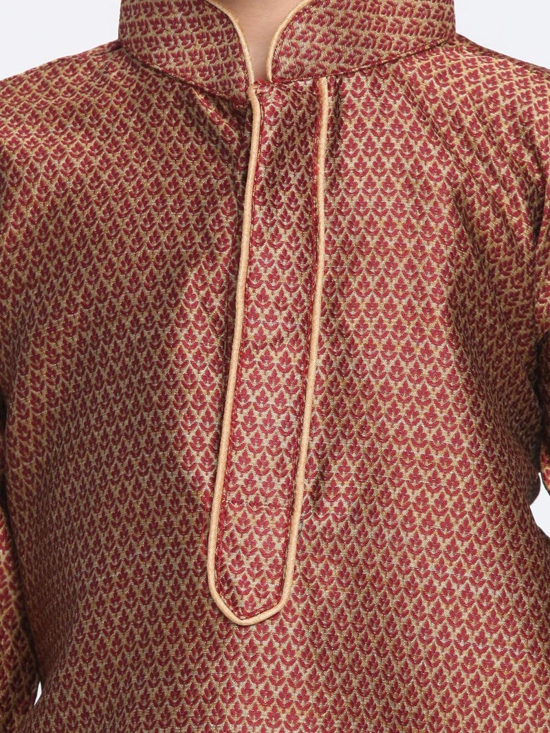 JBN Creation Boys' Maroon and Rose Gold Silk Blend Kurta and Pyjama Set_VASBK047MAnPRG_30 - Image 3