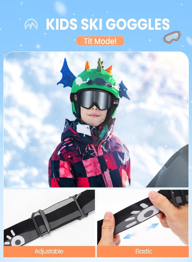 اوت دور ماستر نظارات التزلج OutdoorMaster للأطفال، نظارات التزلج على الجليد OTG، نظارات ثلجية مع حماية 100% من الأشعة فوق البنفسجية، نظارات ثلجية للأطفال للأولاد والبنات الصغار (إطار أسود، نسبة نفاذية الضوء 12.2% + عدسة فضية) - Image 4