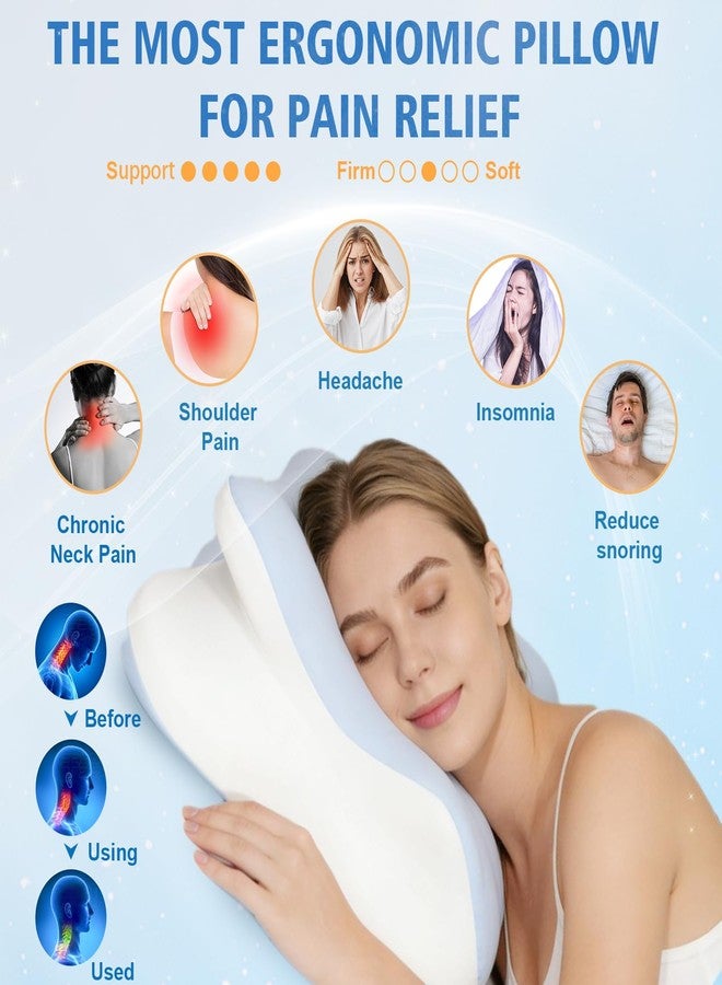 Extended Cervical Neck Pillow for Pain Relief, Ergonomic Contour Side Sleeper Pillow for Sleeping, Orthopedic Memory Pillow for Neck Support, Cooling Adjustable Pillow for Back and Stomach Sleeper - Image 3