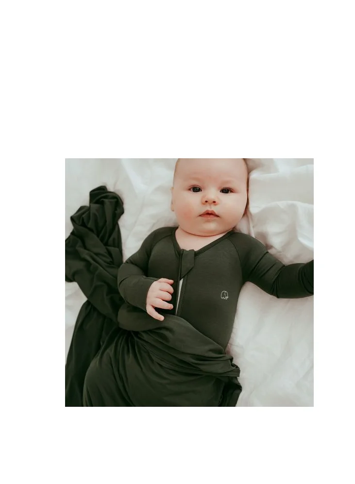 Anvi Baby Organic Zipper Romper Green 95% Bamboo 5% Spandex 0-3M