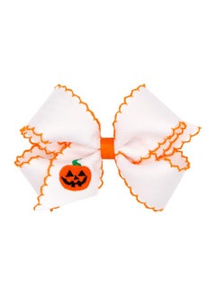 Wee Ones Wee Ones Girls Moonstitch Hair Bow with Embroidered Jack-O'-Lantern, Jack O Lantern, Medium  - Image 1