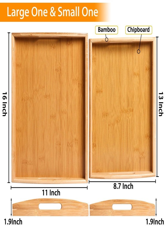 JUPELI 2-Pack Bamboo Serving Trays with Handles, 16" and 13", Decorative Food Tray Set for Breakfast, Coffee, Tea, Snacks, Ideal for Coffee Table, Ottoman, Living Room & Kitchen - Image 2